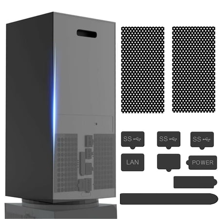 Dust Cover Set Fit for Xbox Series X Console, TSV Vent Dust Filter Cover, Top Case Dust Proof Filter Cover for Xbox Series X Accessories, 2 PVC Dust Mesh Filter Covers, 8 Silicone Dust Plugs, Black
