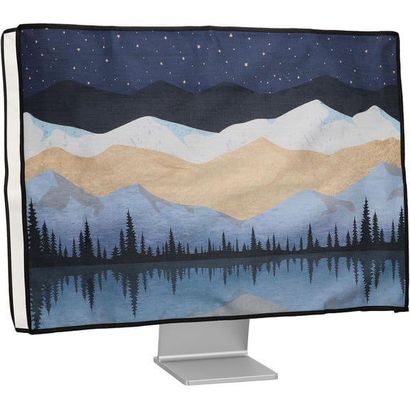 Dust Cover for 27-28" Monitor - Linen Protector with Design Starry Night Lake White/Light Brown/Dark Blue