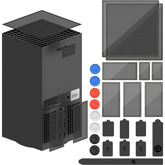Dust Filter Cover for Xbox Series X with Rubber Dust Plugs, Top Case Vent Dust Proof Filter Cover, Silicone Dust Plugs and Thump Grip Caps for Xbox Series X - 2 Pack Sets