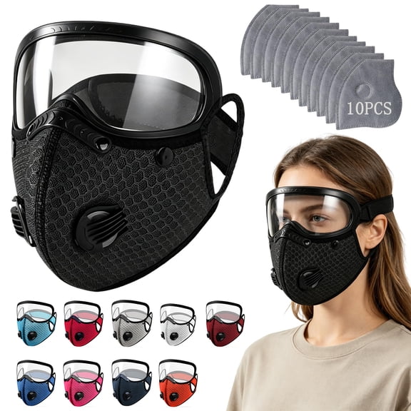 Dust Mask with 10 Replacement Filters, Reusable Carbon Filter Dust Mask with Eye Protection for Adults, Ideal for Outdoor Work and Activities, Great Gift for Diyers, Durable