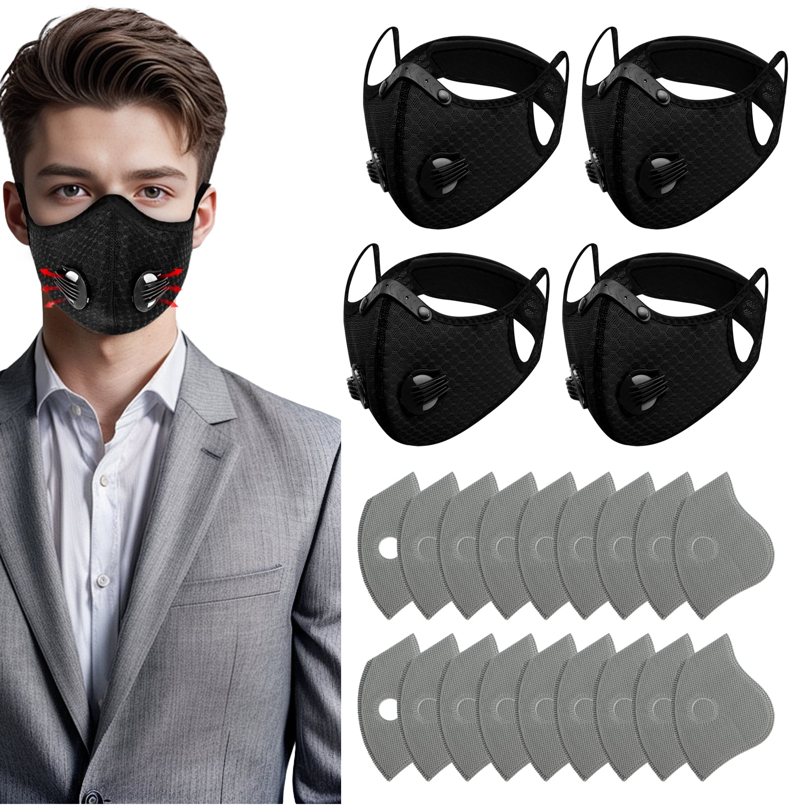 Dust Mask, 4 Pack Breathable Reusable Face Mask with 16 Activated ...
