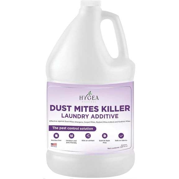 Dust Mite Laundry Additive - Eliminates Dust, Carpet, Rodent, Bird & Scabies Mites - Pet & Child-Friendly, Eco-Friendly for Bedding, Clothing, Linens - 128oz