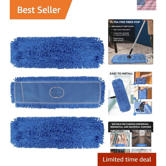 Dust Mop Head Replacement 24 Inch Blue Microfiber 3 Pack Commercial Sweeper