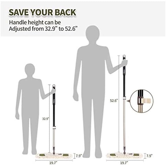 Dust Mop with Reusable Washable Pads - One Touch Replacement, Height Adjustable Handle, Total 2 Mop Cloths, Wet Dry Mops for Floor Cleaning, Hardwood, Laminate, Tile Floor Push Dust Broom Army Green