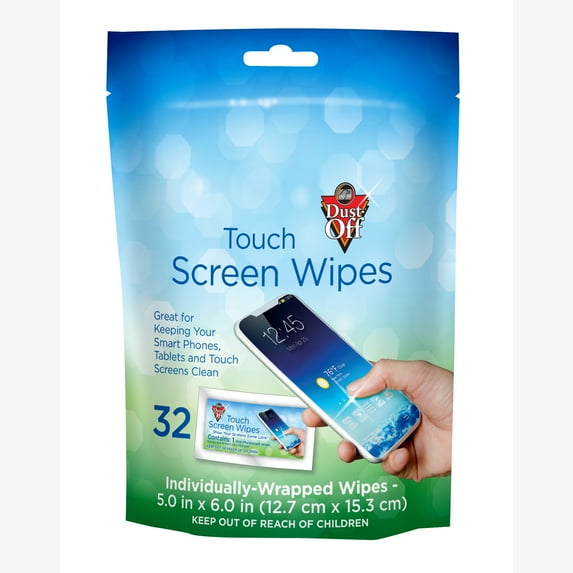 Dust-Off® DTSW32W Screen Wipes, 32 Pack of Individually Wrapped Wet Screen Wipes, Electronics Cleaning Cloths 0.2lbs