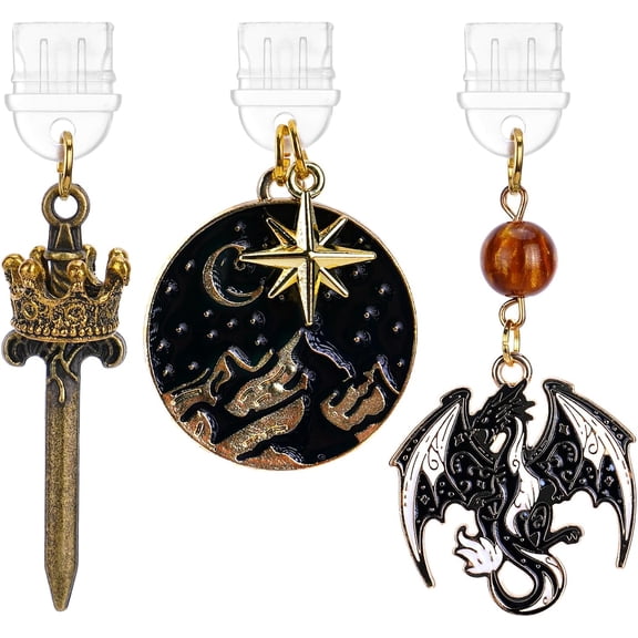 Dust Plug Charms for Kindle - 3 Pack Wyvern Dragon Star and Moon Dust Plug Compatible with Kindle, Mystical Aesthetic Pendants, Charging Port Cover for Phone Type C/USB C