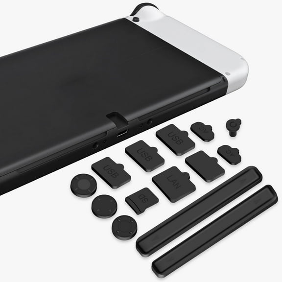 Dust Plug Fit for Nintendo Switch OLED Console, Silicone Anti-Scratch Dust Proof Cover Accessories Kit for Switch OLED, 14 Pcs Dustproof Rubber Plug Protective Cover for USB, AC, SD, LAN, Earphone