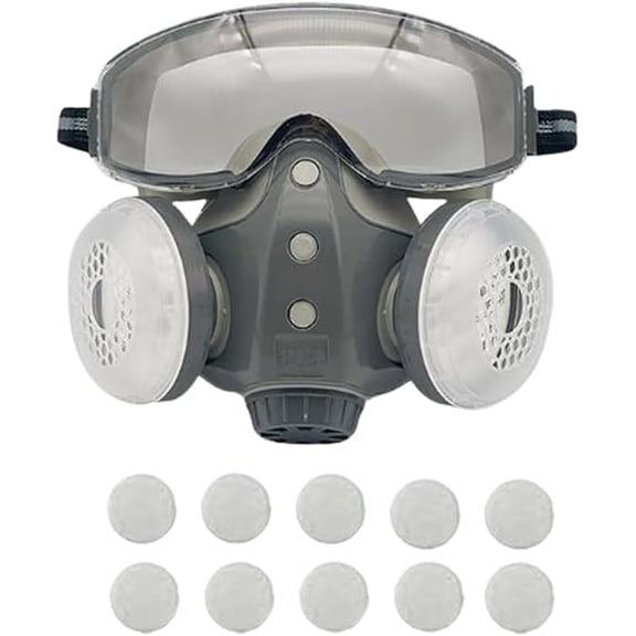 Dust Proof Integrated Respirator Mask, Industrial Grade Face Shield for Spray Painting & Grinding, Reusable Paint Respirator with Replaceable Filters (With Filter Face Accessories) (Black)