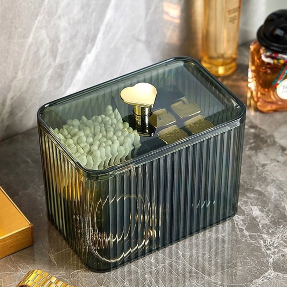 Dust-Proof Organizer, Transparent Storage Box For Hair Ties Cotton Pads, Clear Vanity Container, Desktop Cosmetic Holder(Green)