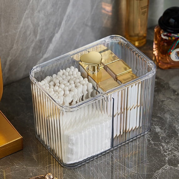 Dust-Proof Organizer, Transparent Storage Box For Hair Ties Cotton Pads, Clear Vanity Container, Desktop Cosmetic Holder(White)