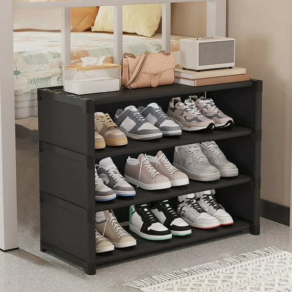 Dust-Proof Under-Table Shoe Cabinet with Fabric Back and Multi-Layer Design, Compact Doorway Shoe Organizer for Rental Dorm, Space-Saving Hidden Shoe Storage Rack with Large Capacity