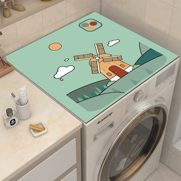 Dust-Proof Washing Machine Mat with Windmill and Small House Pattern - Stain-Resistant, 50x60cm