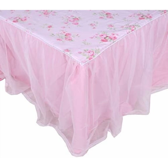 Dust Ruffled Bed Skirts King Size Wrap Around Lace Bed Ruffle with Platform 18 inch Deep Drop Cotton Floral Girls Bed Sheets Pink