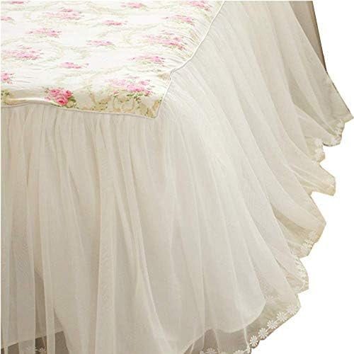 Dust Ruffled Bed Skirts King Size Wrap Around Lace Bed Ruffle with Platform 18 inch Deep Drop Cotton Floral Girls Bed Sheets White