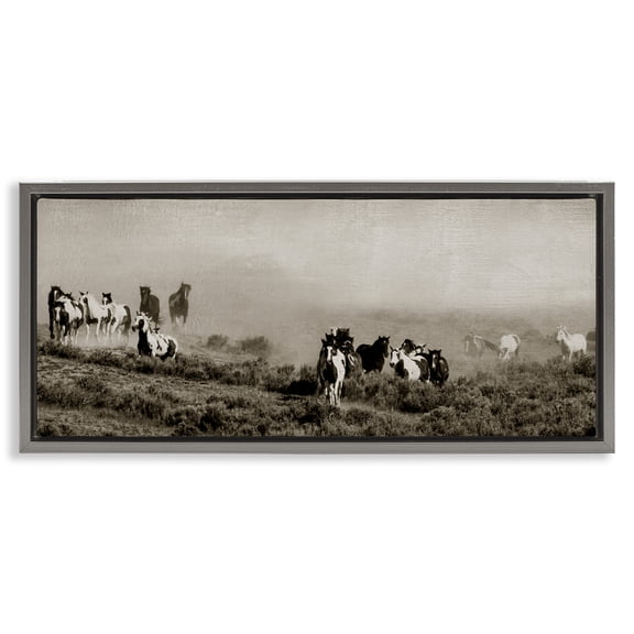 Stupell Industries Dust Up Horse Stampede Gray Framed Floater Canvas Wall Art, design by Danita Delimont, 11 x 25