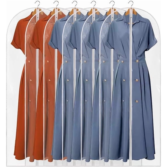 Dust proof clothes cover, 6 PCs All Clear Garment Bag, Suit and Dress Hanging Bag, Coat Protector Zippered Garment Covers for Closet Storage and Travel - 24'' x 40''/6 Pack,Coat storage bags