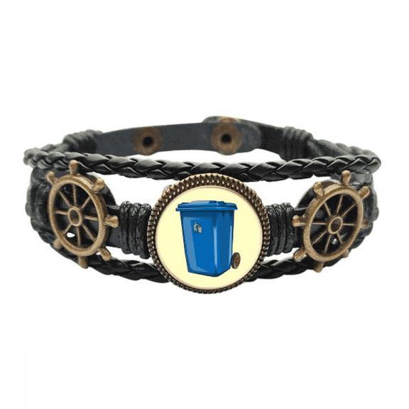 Dustbin Trash Waste Loveliness Bin Leather Braided Ocean Bracelet Wristband