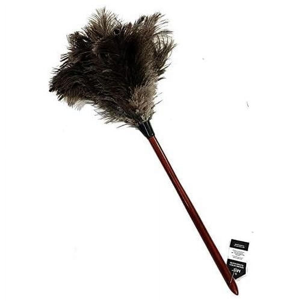 Genuine Ostrich Feather Duster Fluffy Natural with Wooden Handle and  Eco-Friendly Reusable Handheld Cleaning Supplies, Gray and Brown(Length 16)