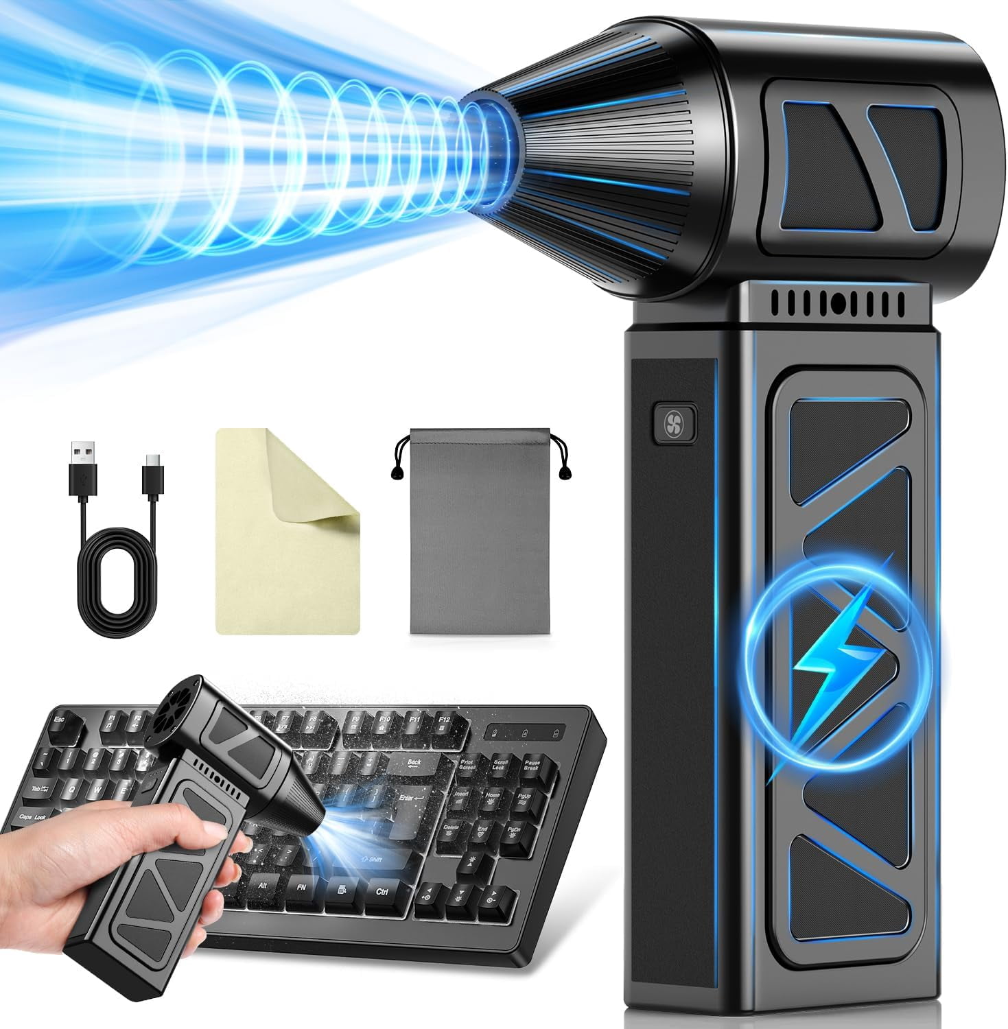 Computer Fan Duster Duster, 360000RPM Air Duster with Brushless , 5-Gear Cordless Air ...