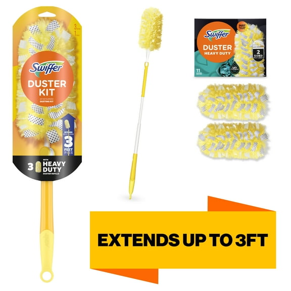 Swiffer Duster with Extension Pole Bundle, Cleaning Kit includes 3ft Extendable Handle & 9 Duster Refills