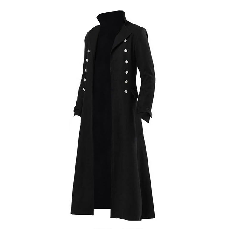 Duster Coat Men s Coat Black Wool Medium To Long Length Stand Up Collar Coats XL Walmart