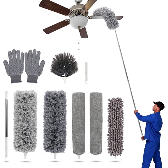 Duster with Extension Pole for Cleaning Ceiling Fans, High Ceilings, in Addition, Dusters for Cleaning Can Also Be Used for Low Places Cleaning, Such As Cabinets, Sofas, and Other Small Spaces.