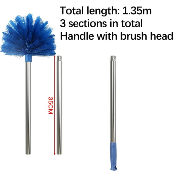 Duster with Extension Pole - Stiff Bristle Ceiling Fan Duster for Cobweb Cleaning - Stainless Steel Telescoping Handle for High Reach Dusting - Mesh Wall Dust Brush for Indoor Outdoor Use