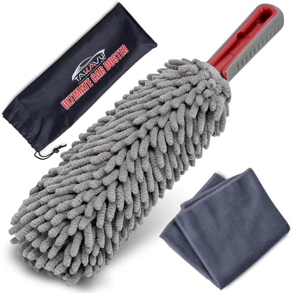 Duster Interior by , 360? Microfiber Fingers, Unbreakable Comfort Handle, Lint and Scratch Free, Include Microfiber Towel, for & Use, Auto Accessories Gray