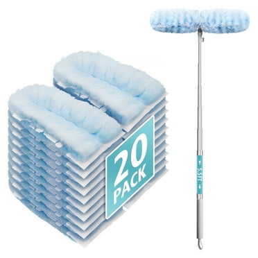 Duster Refills 360° for Swiffer 20 pcs & 5.5FT Extension Handle Featuring 5x Powerful Dust Removal Disposable Feather Duster Multi Surface Refills Super Efficient Duster Kit Compatible with Swiffer D