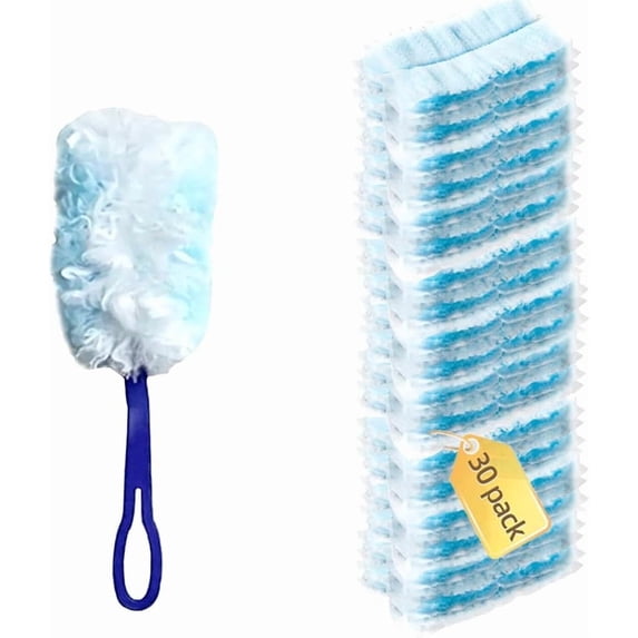 Duster Refills Compatible with Swiffer Duster, 360 Heavy Duty Multi Surface Duster Replacement with 1 Short Handle and 3FT Extenda Handle for Cleaning Furniture, Blind, Ceiling Fans Blue 30 Pack