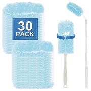 30 Count Duster Refills Heavy Duty Duster Refills for Swiffer Duster, 4X Microfibers, for Cleaning Home, Blinds, Cars, Multisurface Duster Replacements with 1 Short Handle and 1 Extended Handle