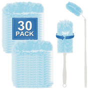 Xueyu 30 Count Duster Refills, Heavy Duty Duster Refills for Cleaning Home Blinds & Cars, Microfiber Dusting Kit with Short & Extension Handle