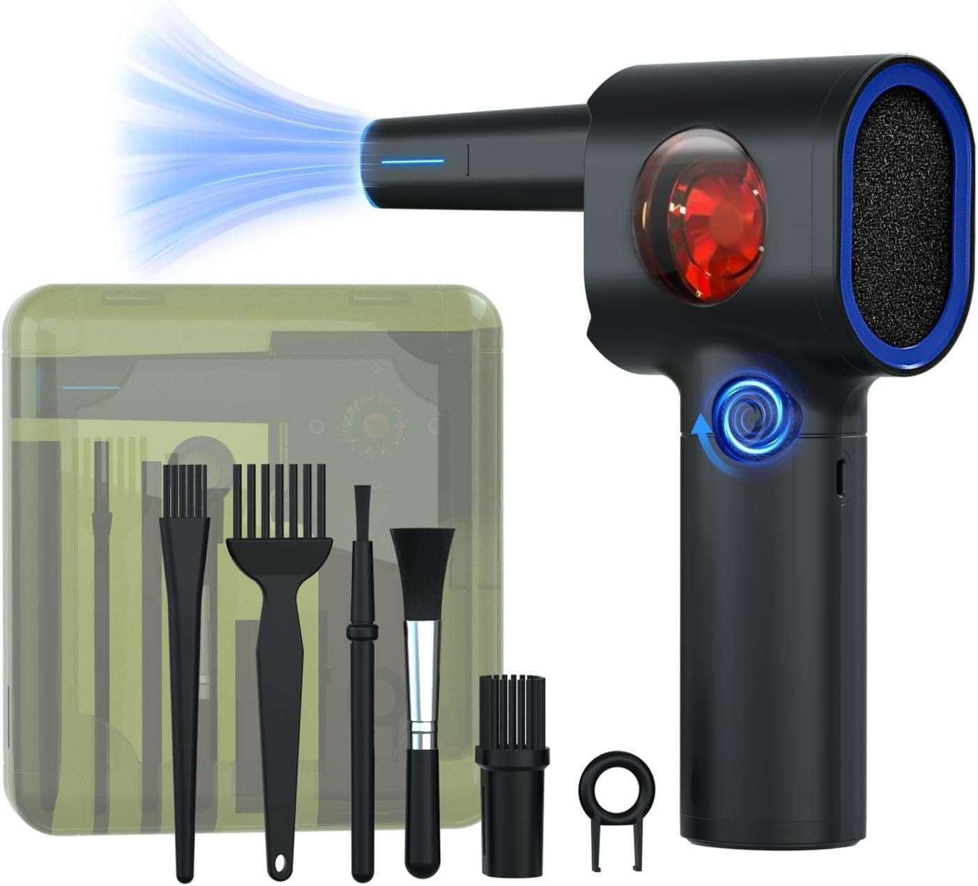 Duster, Stepless Speed Electric Air Duster with Storage Case, Cordless Air Duster with LED Replace Canned Air, 6 Accessories Air Blower, Keyboard Cleaner for , PC,