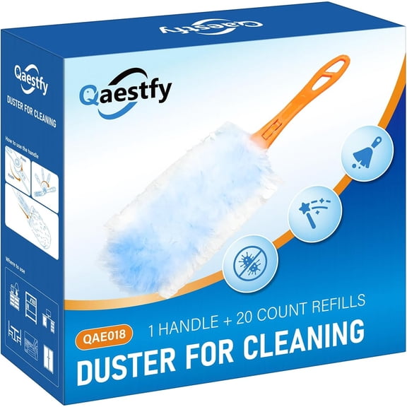 Dusters for Cleaning Dust 20 Count Refills 360 Fluffy Microfiber Hand Duster Kit with 14'' Rotatable Handle Unscented Cloths Pad for Multi-Surface Dusting (1 Handle + 20 Count)