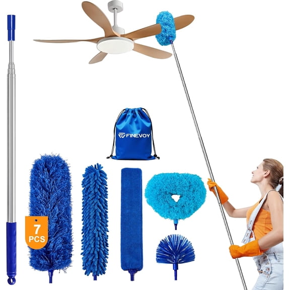 Dusters for Cleaning, Duster with Extension Pole 7 in 1 Kit, Ceiling Fan Cleaner Cobweb Duster, Long High Ceilings, Microfiber Fan, Blinds and Furniture