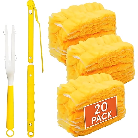 gtlingyan Feather Duster 360° Unscented,2 Handles+20pcs  Dusters for Cleaning Home&Office,5x Powerful Dust Cleaner Disposable