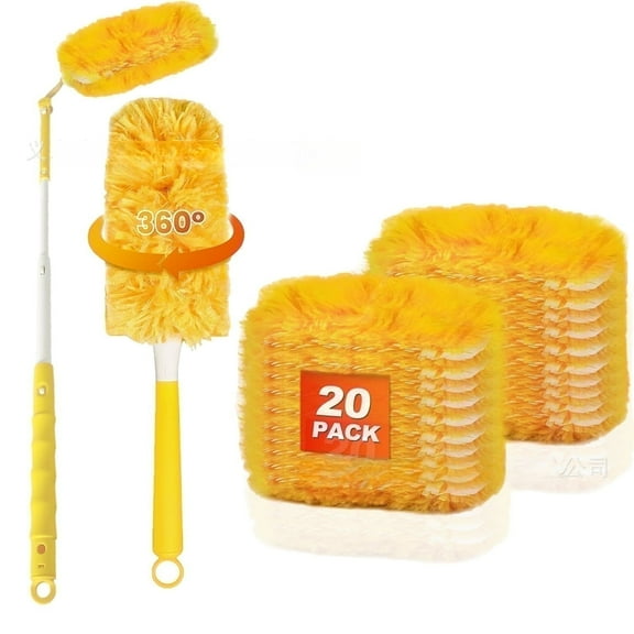 gtlingyan Orange Duster for Cleaning Home,5x Powerful Dust Removal Disposable,Feather Duster 360°,Unscented,with 2 Handles +20pcs Duster Refills