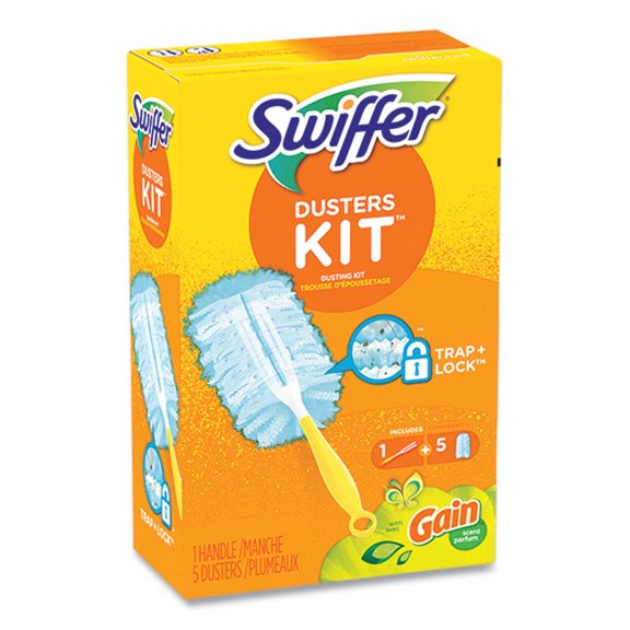 Dusters Starter Kit, Dust Lock Fiber, 6" Handle, Blue/Yellow, Gain Scent | Bundle of 5 Each