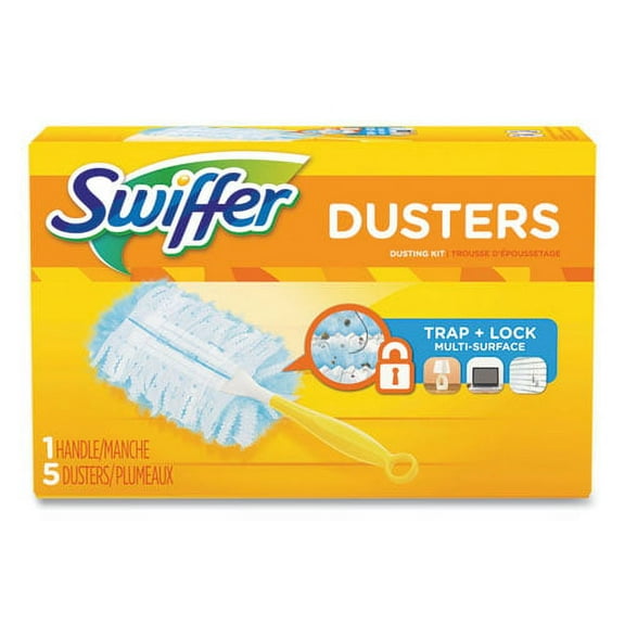 Dusters Starter Kit, Dust Lock Fiber, 6" Handle, Blue/yellow, 6/carton | Bundle of 2 Cartons