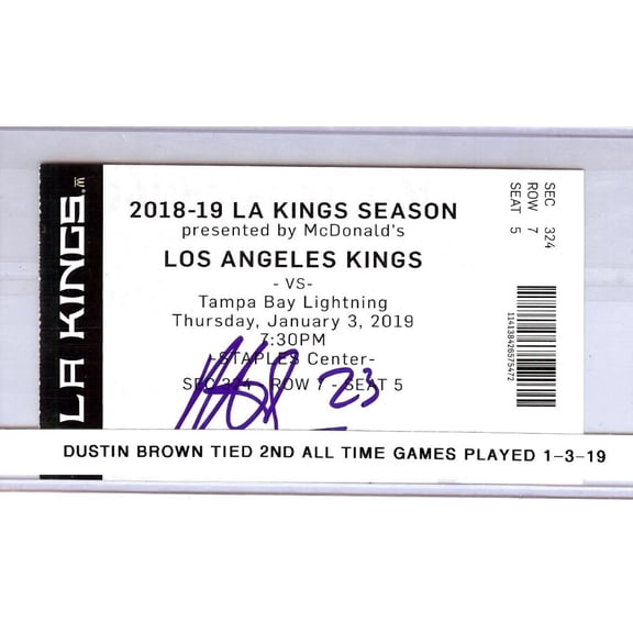 Dustin Brown Autographed Ticket Stub 2nd All-Time Games Played Tie JSA CA09628