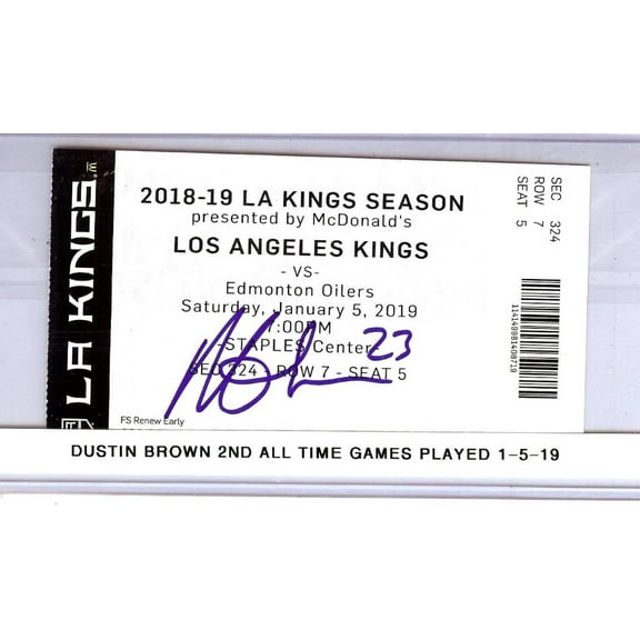 Dustin Brown Signed Autograph Ticket Stub 2nd All-Time Games Played JSA CA09627