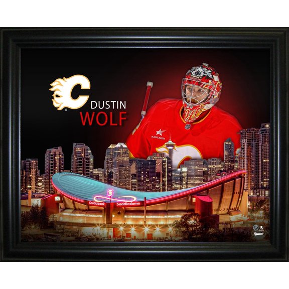 Dustin Wolf 16x20 Framed Skyline Print Calgary Flames