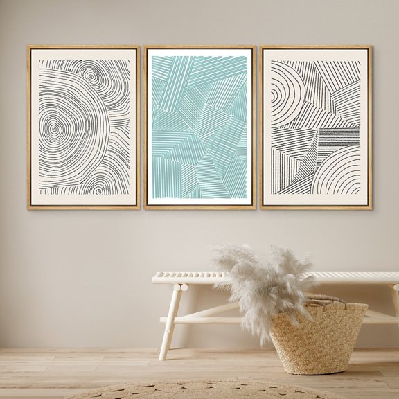 DustinWay Art Print Geometric Blue Black Polygon Pattern Abstract Shapes Drawings Modern Art Minimalist Decor Set 3