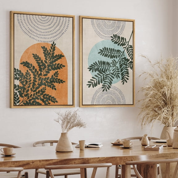 DustinWay Art Print Geometric Spiral Leaf Collage Abstract Shapes Illustration Mid Century Modern Art Boho Decor Set 2