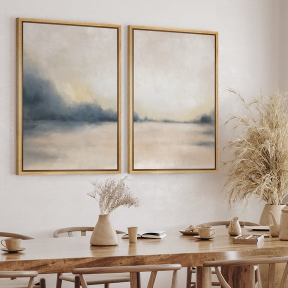 DustinWay Art Print Pastel Gray Tan Abstract Landscape Modern Art Neutral Minimalist Decor Set 2