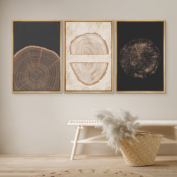 DustinWay Art Print Pastel Grunge Wood Tree Rings Abstract Illustrations Minimalist Modern Art Boho Decor Set 3