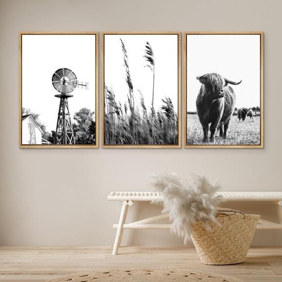 DustinWay Art Print Set Little cow Country Landscape Photography Minimalist Rustic Art Modern Farmhouse Wall Decor Set 3