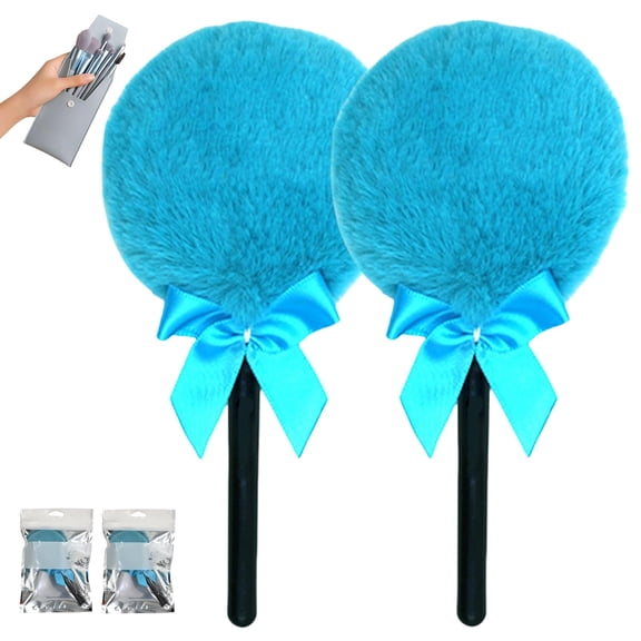 Dusting Powder Puff Lollipop, Lollipop Duster Body Powder Puff, Soft Cosmetic Makeup Puffs with Long Handle for Loose Powder Body Powder Face Powder Makeup (Blue*2)