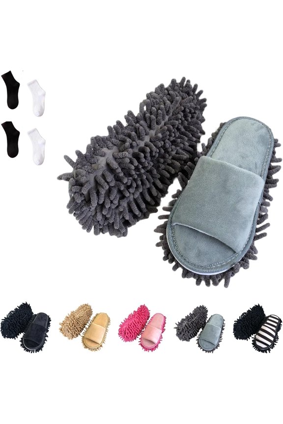 Dusting Slippers for House Cleaning, Quiet, Non-Slip, Removable and Washable Floor Slippers, Open-Toe Dustproof (Gray, US, Adult, Women, 6, Numeric Range, US Footwear Size System, 7, Medium)