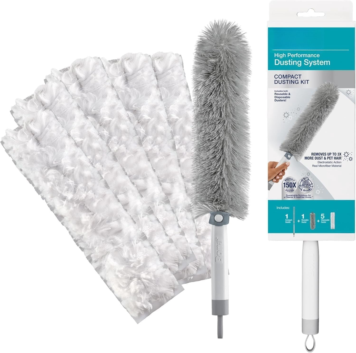 Dusting System - 1 Compact Handle, 5 Disposable Dusters, & 1 Duster ...